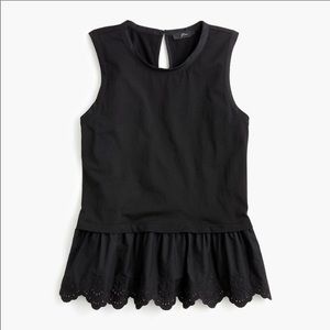 J. CREW Black Tulip-Back Eyelet Peplum Top NWT S